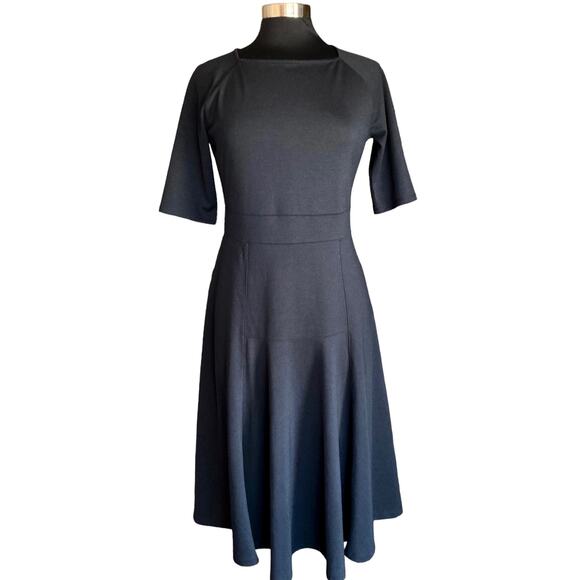 Lands' End Black Jersey Knit Midi Dress Sz 6-8 Classic Minimalist Professional - Picture 1 of 8